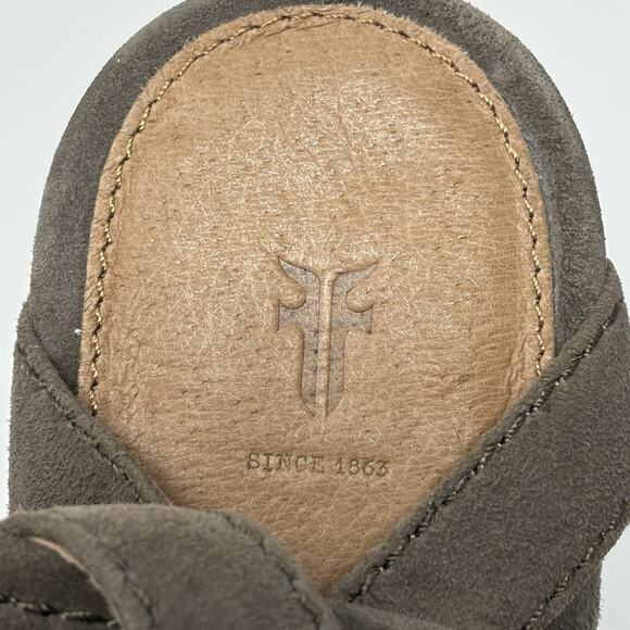 Frye Dani Shield Sling Gray Suede Peep Toe Heeled Sandal 11 Block Heel Shoe - Picture 11 of 16